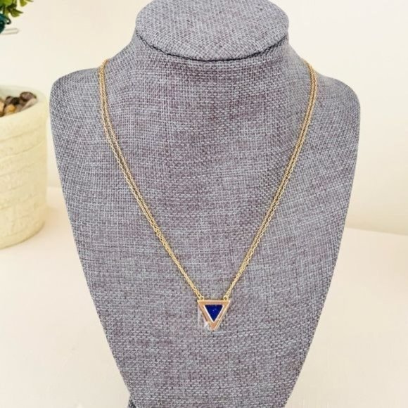Michelle Campbell New Pendant Necklace 14K Gold Genuine Lapis Stone Inlay - Picture 3 of 9
